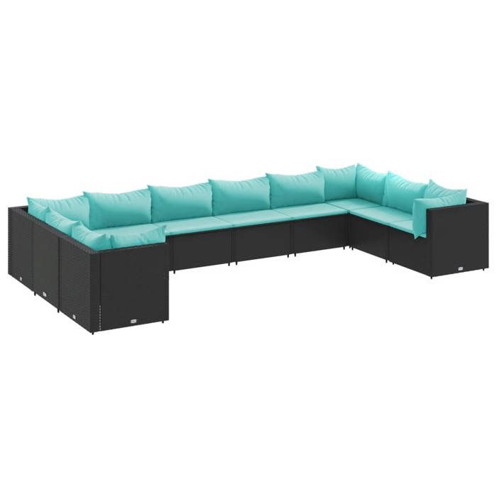 Maison Exclusive - Salon de jardin 10 pcs avec coussins noir résine tressée