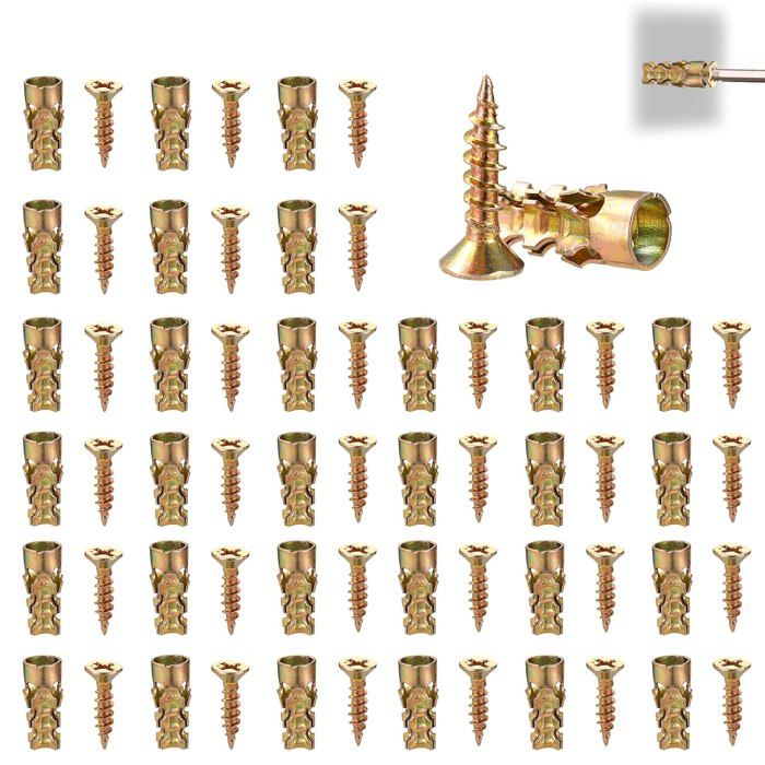 30 Jeux de Vis Dexpansion Réparation Charnières Placard 6x14mm en Acier au Carbone avec Chevilles pour la Réparation des Trous