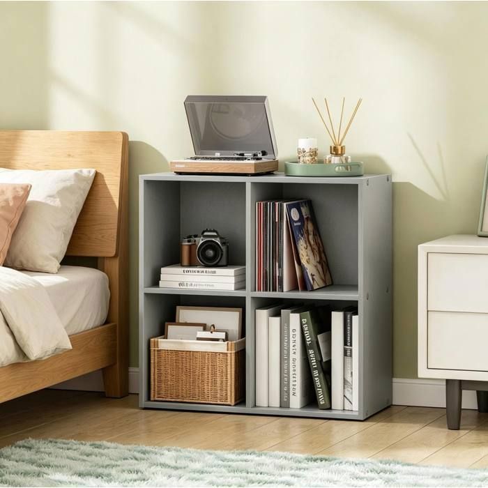 MEUBLIV Étagère cube ouverte 4 cases bibliothèque de rangement grise style nordique