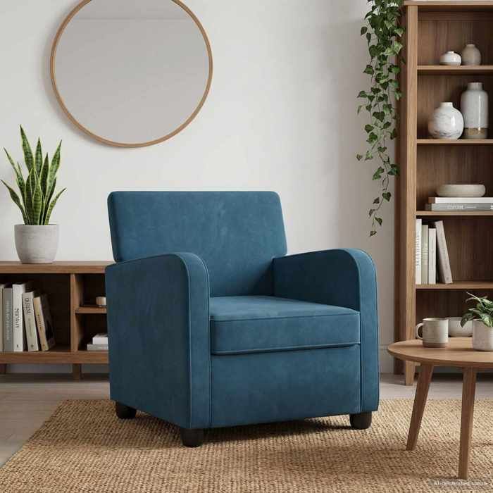 ELORAN®Fauteuil salon 1 pcs - Poids maximal: 110 kg - Bleu - Velours - Fauteuil simple Moderne_00516328