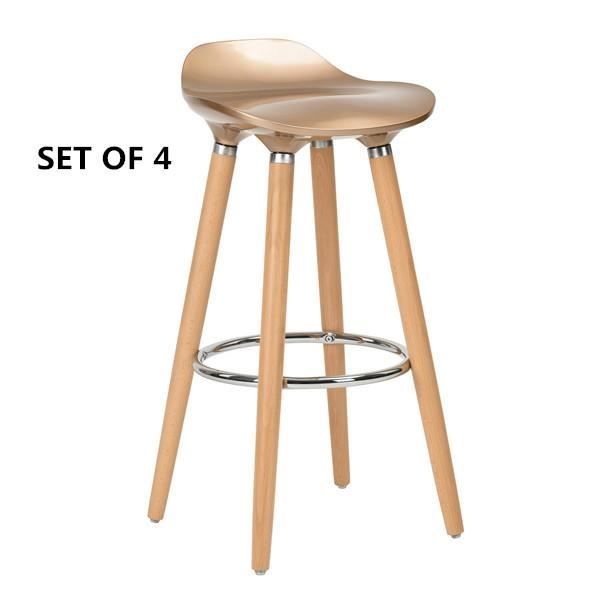 furniturer lot de 4 tabourets de bar bistrot chaises de bar design blanc en bois et abs plastique or