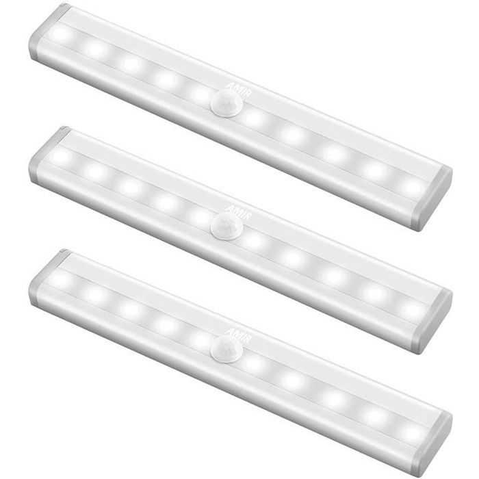 Lampe de placard à détection de mouvement - ORIA - 3 PCS - Alimentation piles AAA - 10 LED intégrées - Détection jusquà 3 m