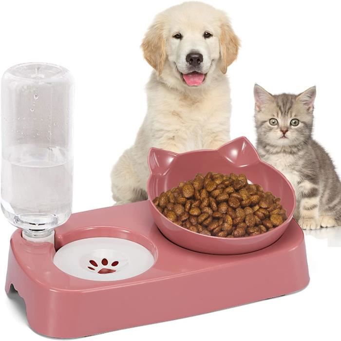 Gamelle 2 en 1 - ZGEER - Distributeur dEau Automatique 500 ml - Pour Chat et Petit Chien - Rose