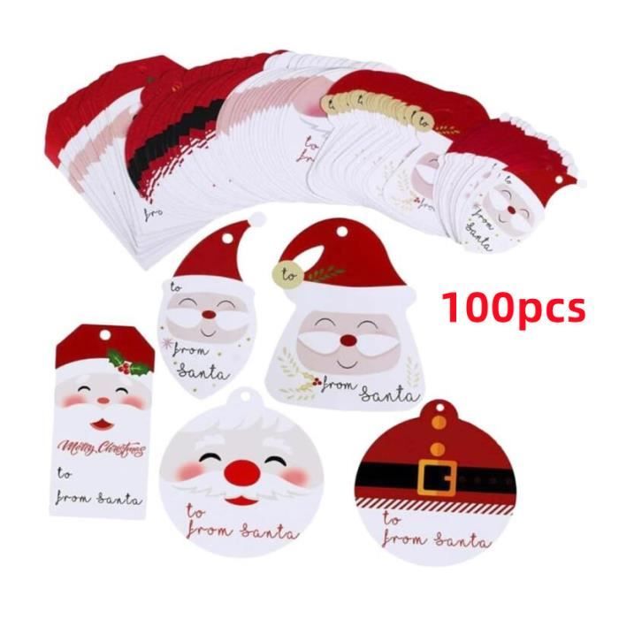 Étiquettes Cadeaux De Noël 120 Pièces - Papier épais Doré - Motifs Père Noël, Sapin, Bonhomme De Neige - Avec Fil Doré