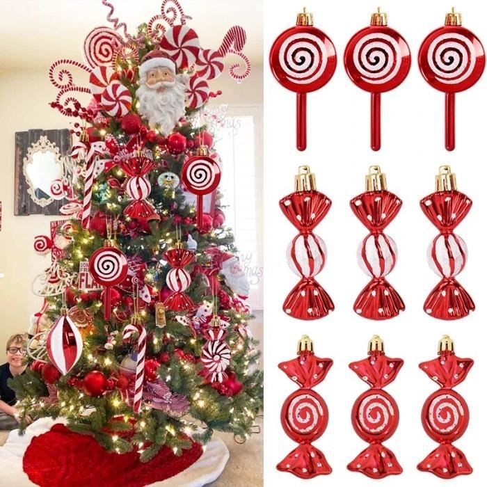 48 Décorations Bonbons De Noël Avec Ficelle - Ornements Sapin Intérieur/extérieur, Pendentifs Colorés - 4
