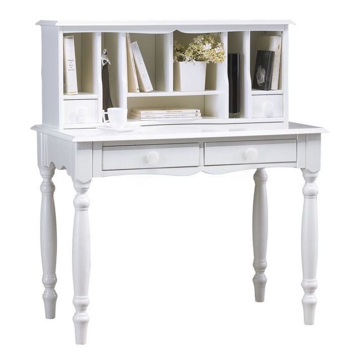 Meuble Secrétaire - Bonheur du Jour - Blanc - 4 Tiroirs - 7 Niches - Style Anglais Meuble Secrétaire - Bonheur du Jour - Blanc - 4 Tiroirs - 7 Niches - Style Anglais