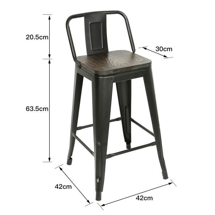 Tabourets De Bar En Fer - Noir - Lot de 4 - Haute Qualité