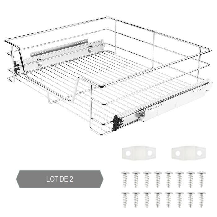 Etagère de Cuisine Tiroir Télescopique Panier de Rangement Extensible - LUXS - 2 pièce 50cm - Métal - Blanc