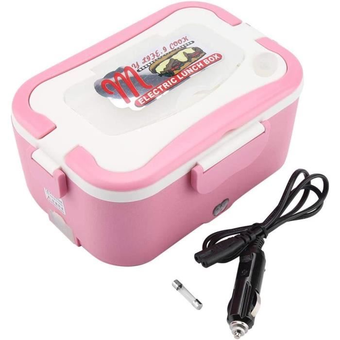 Gamelle Chauffante électrique 80W - 1,5 L, Acier Inox, 3 Tensions (220V/24V/12V), Bleu-rose, Pour Voiture, Bureau, Pique-nique