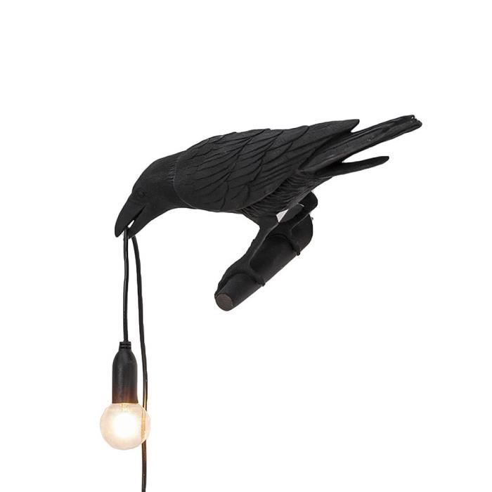 Lampe murale corbeau noir sur perchoir décoration gothique occulte aille unique Noir