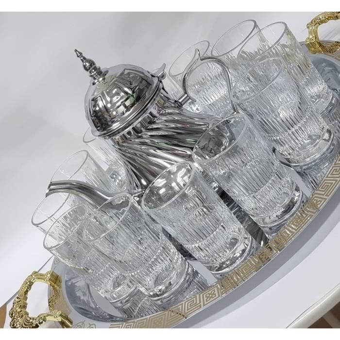 Ensemble Thé Marocain Complet Théière 48oz Plateau 46cm Poignées 12