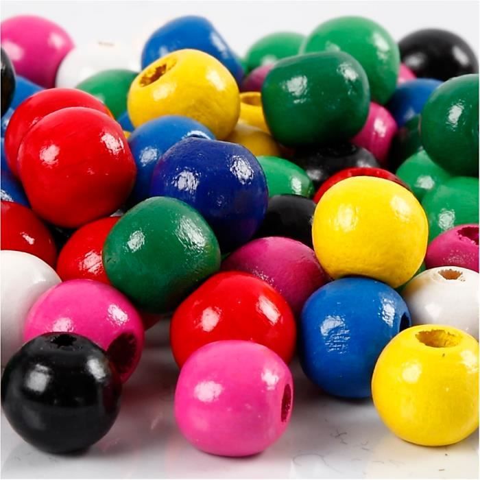 Mélange de perles en bois aux couleurs vives.  réf 570599