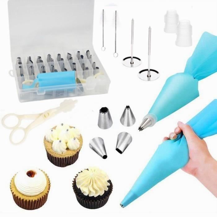 41pcs douille poche à douille pâtisserie kit décoration de gâteaux crème diy réutilisable(32 douilles inox/2 poches àdouille silicon