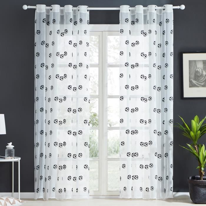 Rideaux Voilage Rayés Blanc-gris 140x225cm - Lot De 2 Avec œillets - Semi-transparent