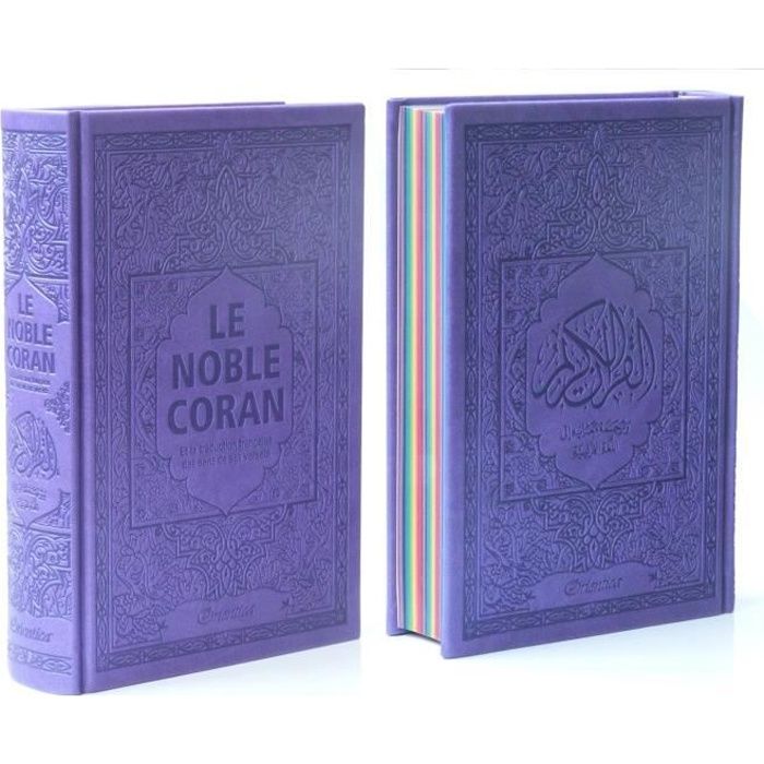 Le Noble Coran Avec Pages En Couleur Arc En Ciel Rainbow Bilingue Francais Arabe Couverture Daim De Couleur Violet Cdiscount Librairie