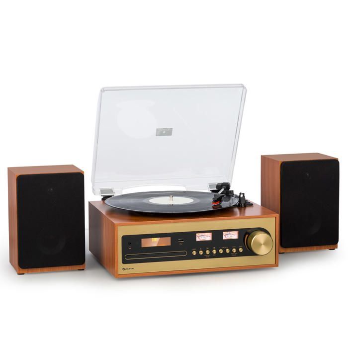 Mini chaîne hifi - Auna Oxford SE - Fonction DAB+-FM - Bluetooth - Lecteur Vinyle CD - Doré