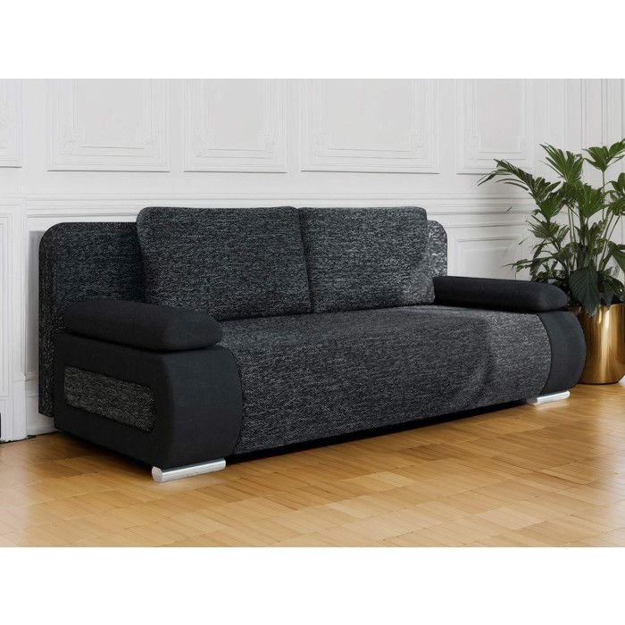 Elio - canapé 3 places convertible - avec coffre - style contemporain - Noir / Gris Elio - canapé 3 places convertible - avec coffre - style contemporain - Noir / Gris