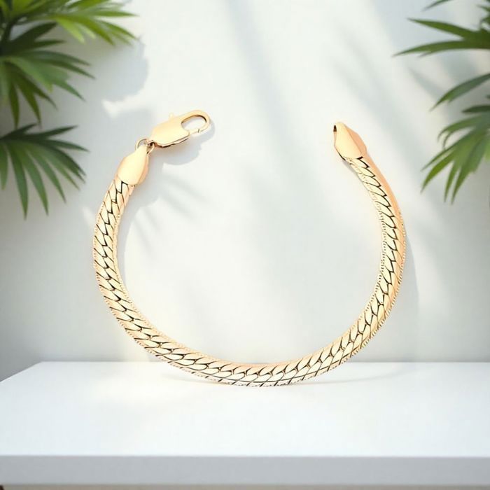 Bracelet - Maille Ciselée - Anglaise - 18 cm - Large - 5.5 mm - Plaqué Or Jaune 750/1000 - Femme