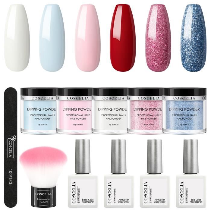 COSCELIA Kit Vernis Poudre Ongle, Dip Powder Poudres, Poudre à Tremper
