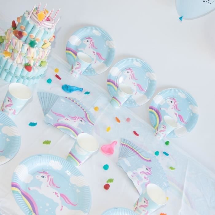 Kit Anniversaire 6 Personnes Licorne Arc En Ciel Dynastrib Cdiscount Maison