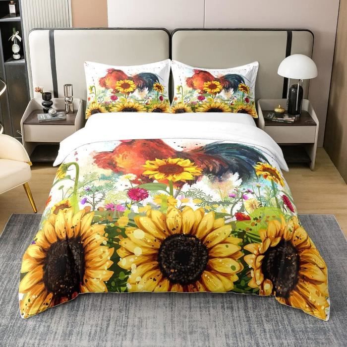 Housse De Couette Tournesol Vintage Bleu Parure De Lit Ensemble De Lit Ensemble De Literie