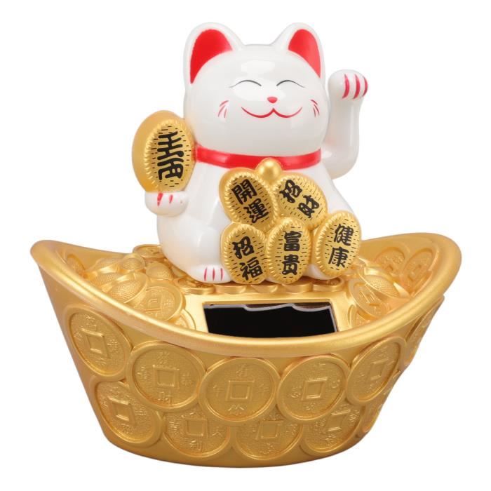 Chat Porte-bonheur Japonais Solaire – Mouvement Continu – Déco Voiture/bureau – 7,5 Cm