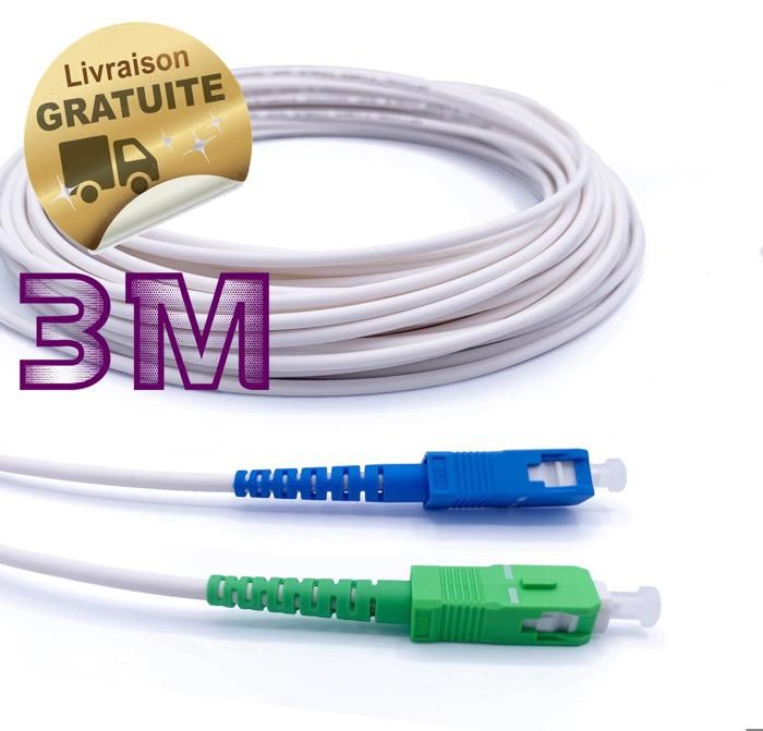 Câble Fibre Optique Freebox Renforcé - SC APC Vers SC UPC - 3m Avec Blindage Kevlar - Garantie 10 Ans