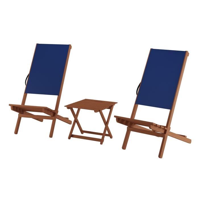 chaise pliante en bois avec table, chaise de plage, siège de pêche, tissu bleu v-10-364 [double avec table]