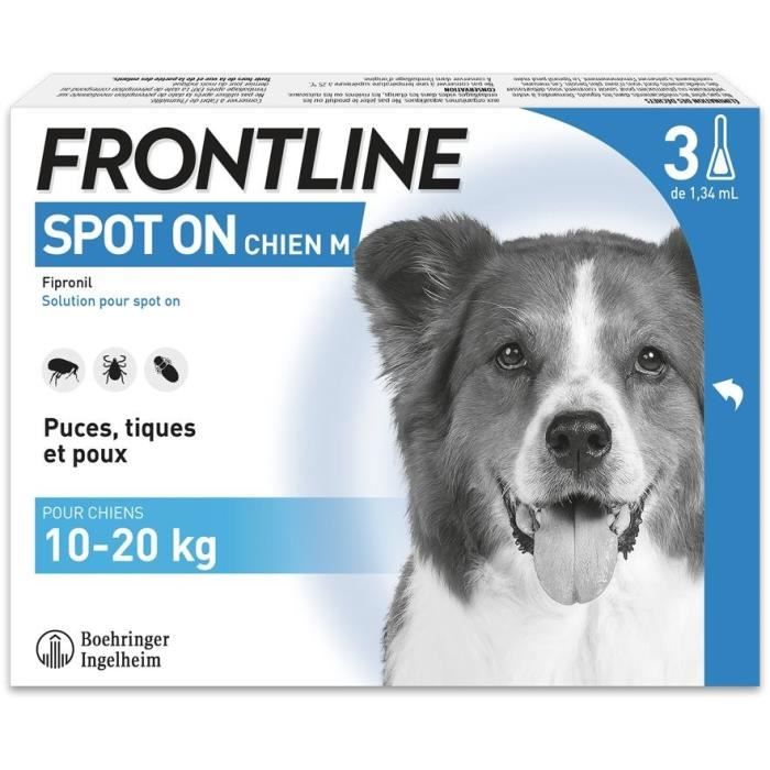 Frontline Spot On chien - Anti-puces anti-tiques pour chien M - 10-20kg - 3 pipettes Frontline Spot On chien - Anti-puces anti-tiques pour chien M - 10-20kg - 3 pipettes