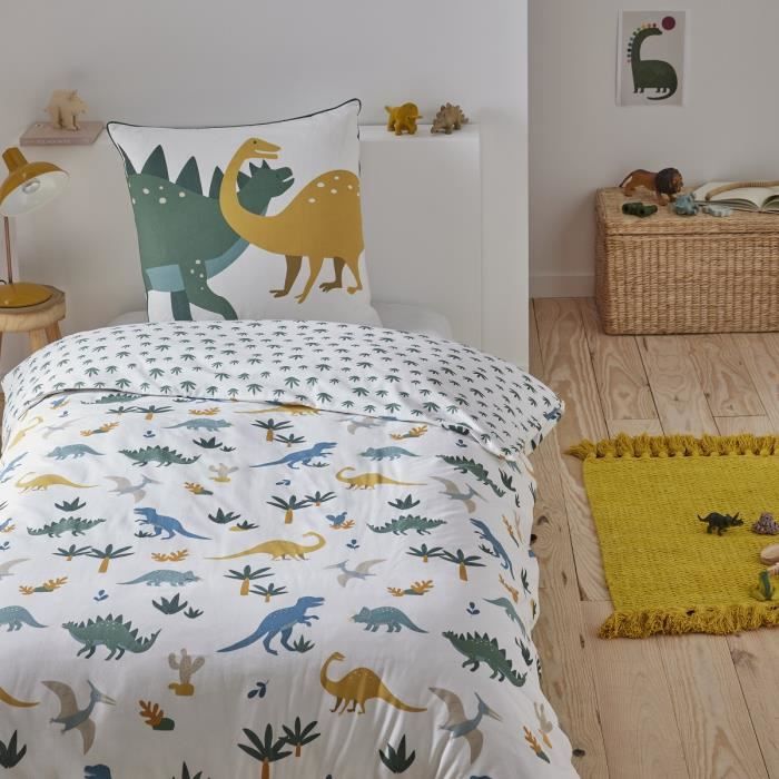 Parure de lit enfant en coton imprimé dinosaure 140x200cm