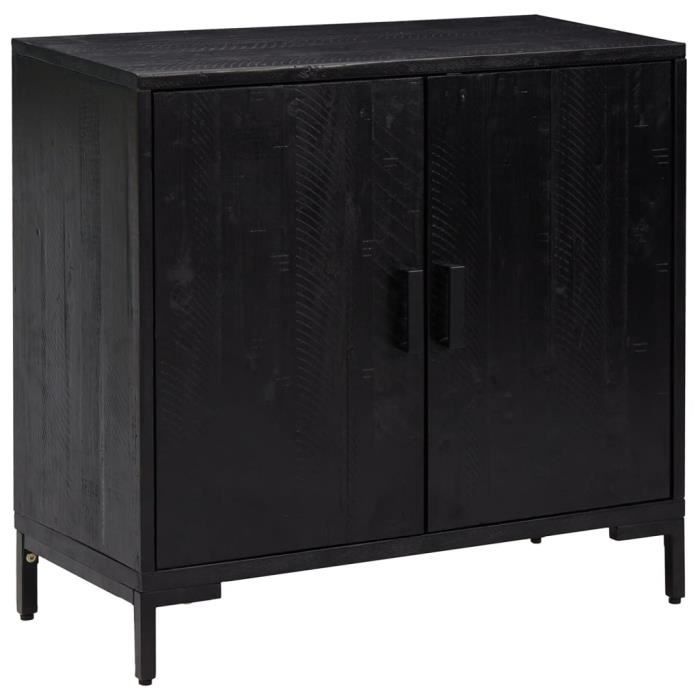 Buffet Bas - GAROSA - Noir - Bois de pin massif - 2 portes - Vintage - 75x35x70 cm