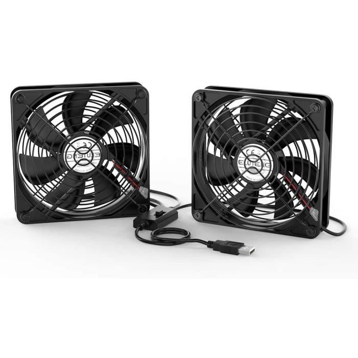 Lot de 2 Ventilateur USB PC 120 mm Silencieux Trois Vitesse Réglable Ventilateurs pc 12cm Fan 5v pour PC/TV Box/AV Cabinet