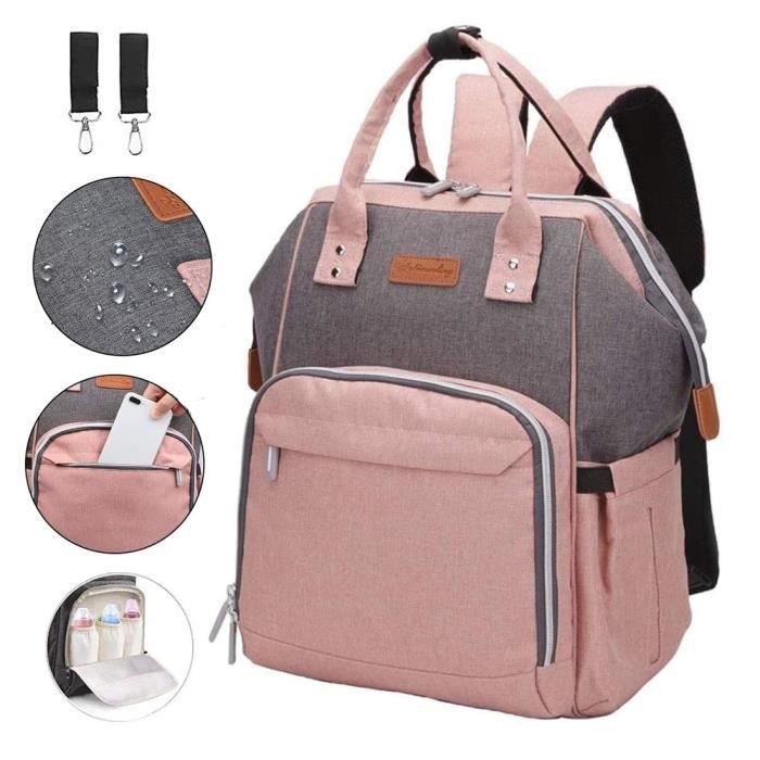 Sac à Dos à Langer Imperméable à L'eau Sac de Bébé Voyage,Sac à langer de  Grande Capacité avec Crochets de Poussette (Rose et Gris) - Cdiscount  Puériculture & Eveil bébé