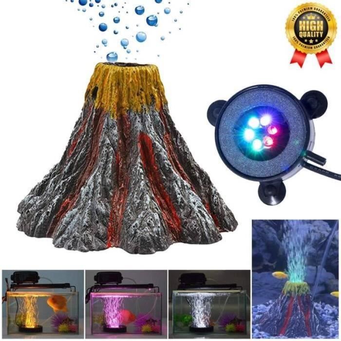 Meilleurs prix pour DECORATION ARTIFICIELLE  FOND DE DECOR  FIGURINE AQUARIUM Decoration Aquarium Volcan  6 LED Lampe Aquarium Air Bulle Bulleur