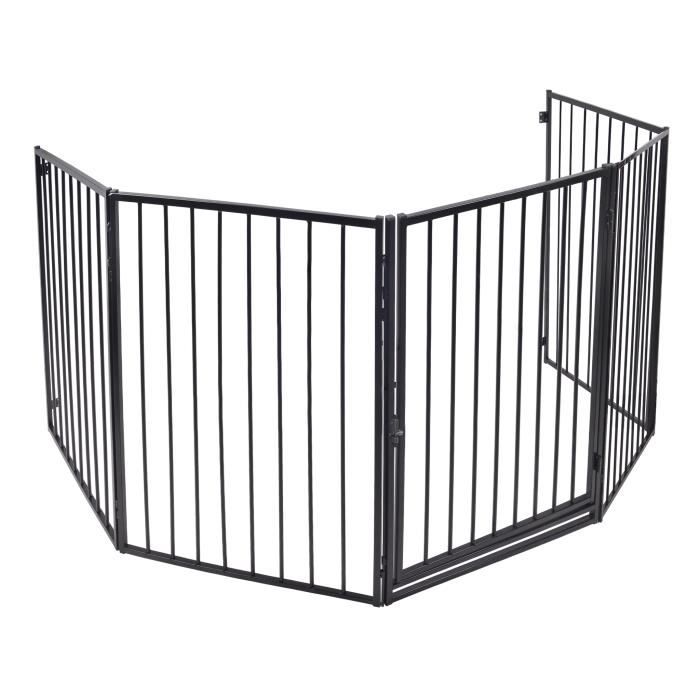 Grille De Protection Cheminée MAYTIIMO 5 éléments - 305 Cm Total, Porte Intégrée, Noire, Pliable, Pour Enfants Et Animaux