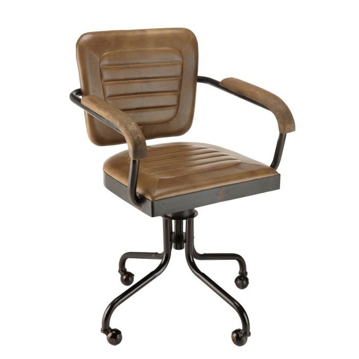 MACABANE MARCEL - Fauteuil roulettes assise matelassée cuir accoudoirs manguier MARCEL MACABANE MARCEL - Fauteuil roulettes assise matelassée cuir accoudoirs manguier MARCEL