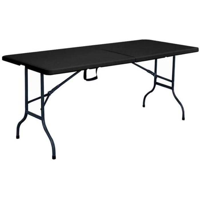 Table pliante noire 180 cm - Table d'appoint pliable camping