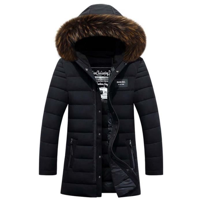 Homme Capuche Chaude Casual Hiver Fourrure Mi Epaisse Doudoune Longue Veste Avec 4ARq3L5j