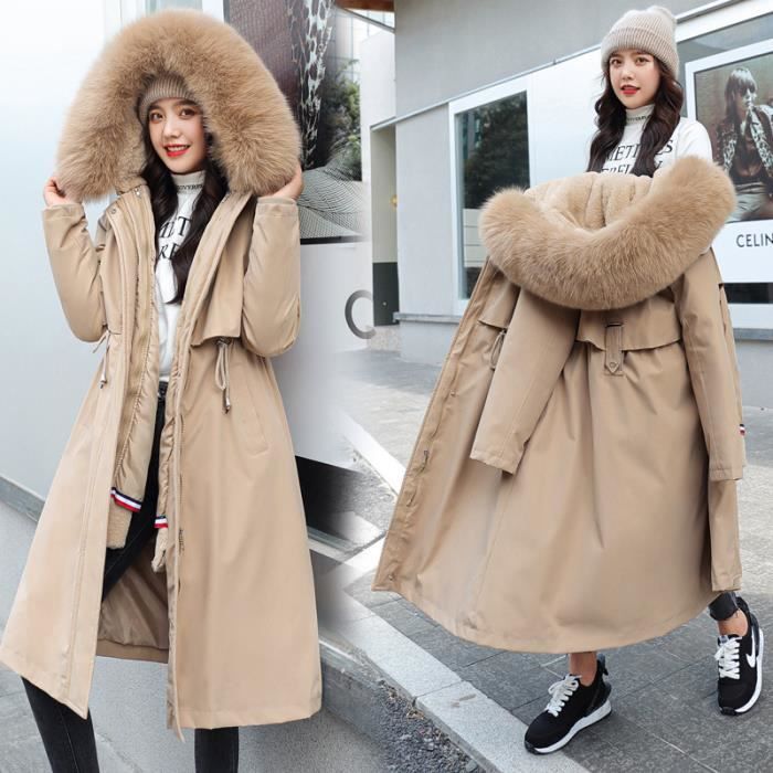 Doudoune Femme Mode Coupe Slim Garder au Chaud Grand Collier de Fourrure Coton Marron KJEHOME Marron Cdiscount Pret a Porter