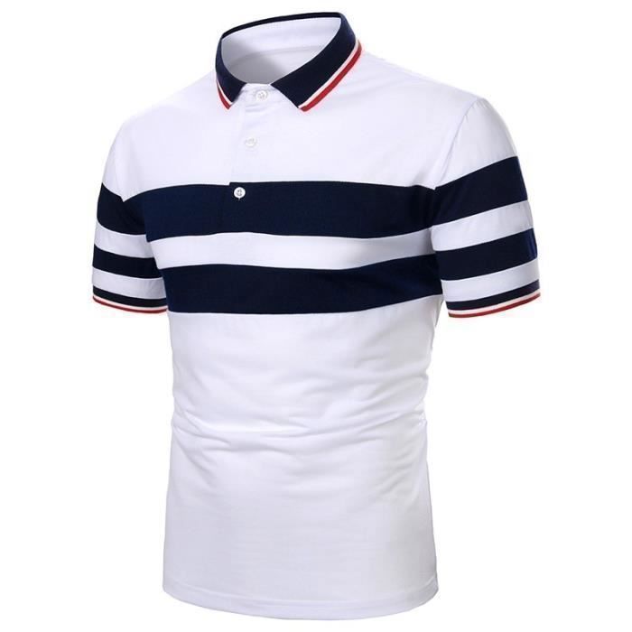 Polo Homme,Casual Polos Homme 3 Bouton Léger col Polo,Polo Homme Manches Courtes Coupe ajustée pour Golf Tennis-Blanc