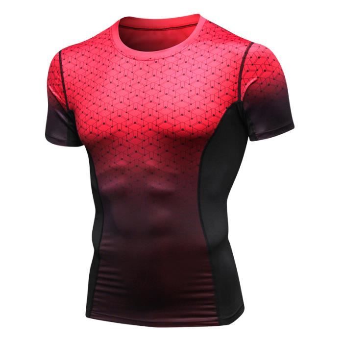 T-shirt Compression Homme Manches Courtes Rouge - Pour Sport Running  Fitness Séchage Rapide Rouge - Cdiscount Sport