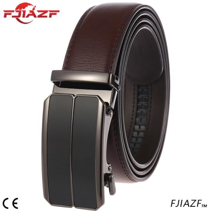Ceinture Homme En Cuir Véritable Avec Boucle Automatique Acier Inoxydable - Taille L, Noire