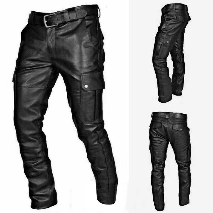 Homme Faux Cuir Noir 501 style jeans pantalon