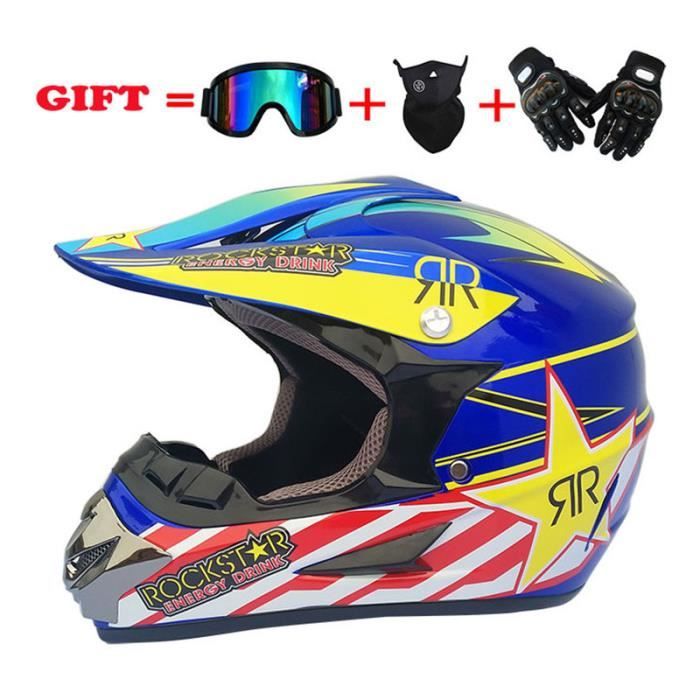 Casque Motocross Intégral - Homologué ECE, Avec Gants, Lunettes, Masque - Pour BMX, VTT, Quad - Taille M