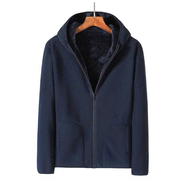 Veste Hiver en Polaire Homme à Capuche Exterieur Veste Zippee Chaude Epaisse Couleur Unie