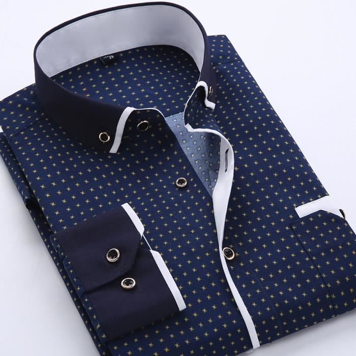 Chemise Imprimée Chemisier A Pois Bleu Marine Chemise Homme Slim