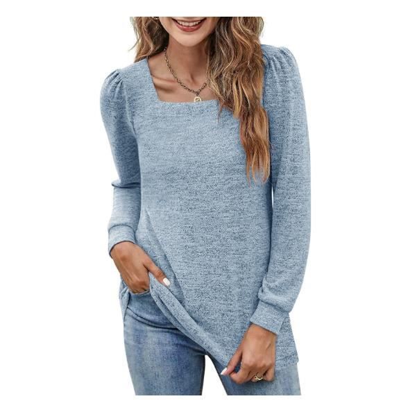 Femme Pull Col Carré Décontracté Sweater Tricoté à Manches Longues Chandail Lâche Casual