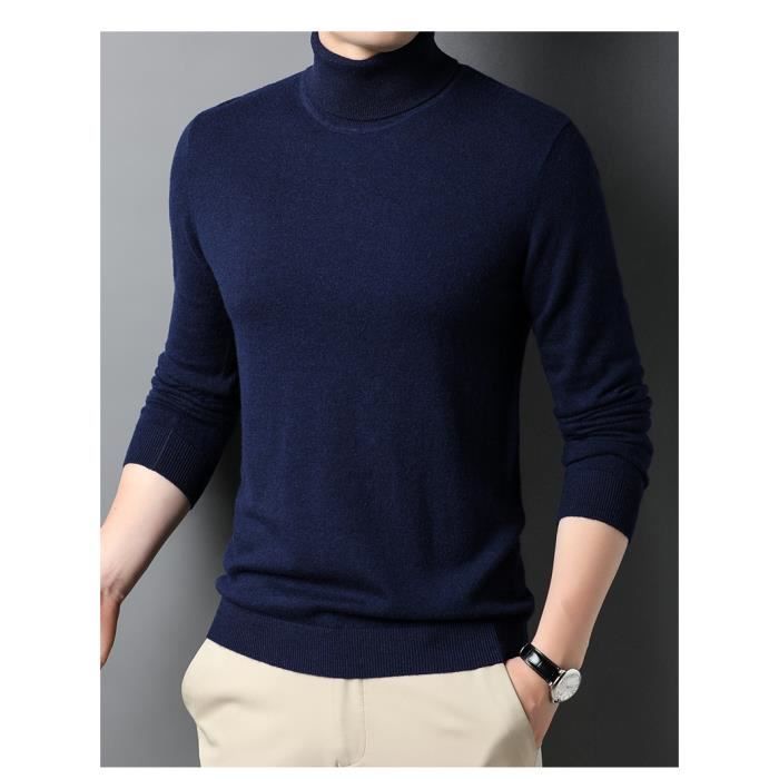 Sous Pull Homme Laine Col Roulé en Tricot Slim Fit Pullover Chaud