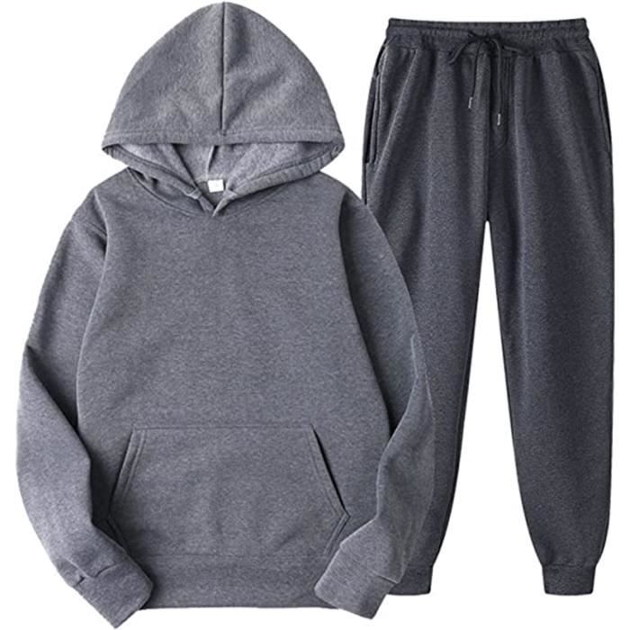 Survêtement Homme Chaud Ensemble Jogging Sweat a Capuche et Pantalon pour  Automne et Hiver,Gris,S