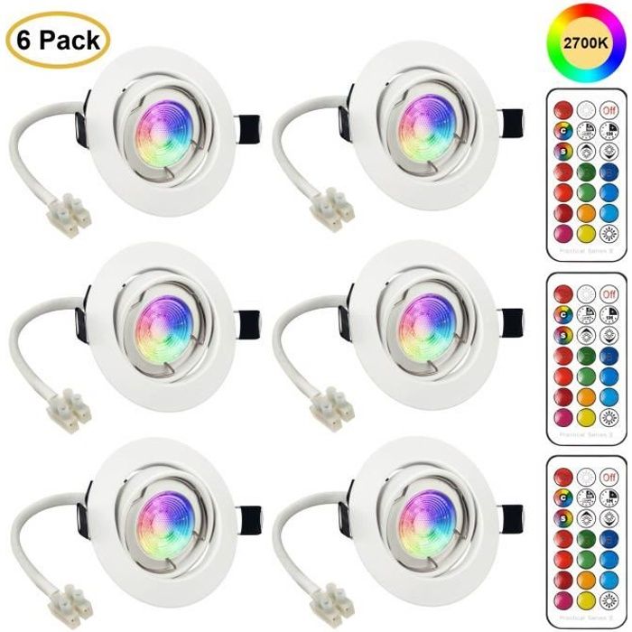 LED Spots Encastrables Orientable GU10 Ampoule RGB Couleur Changement Lampe Blanc Chaud 6W de plafond du Jour Plafonnie(6er Set)